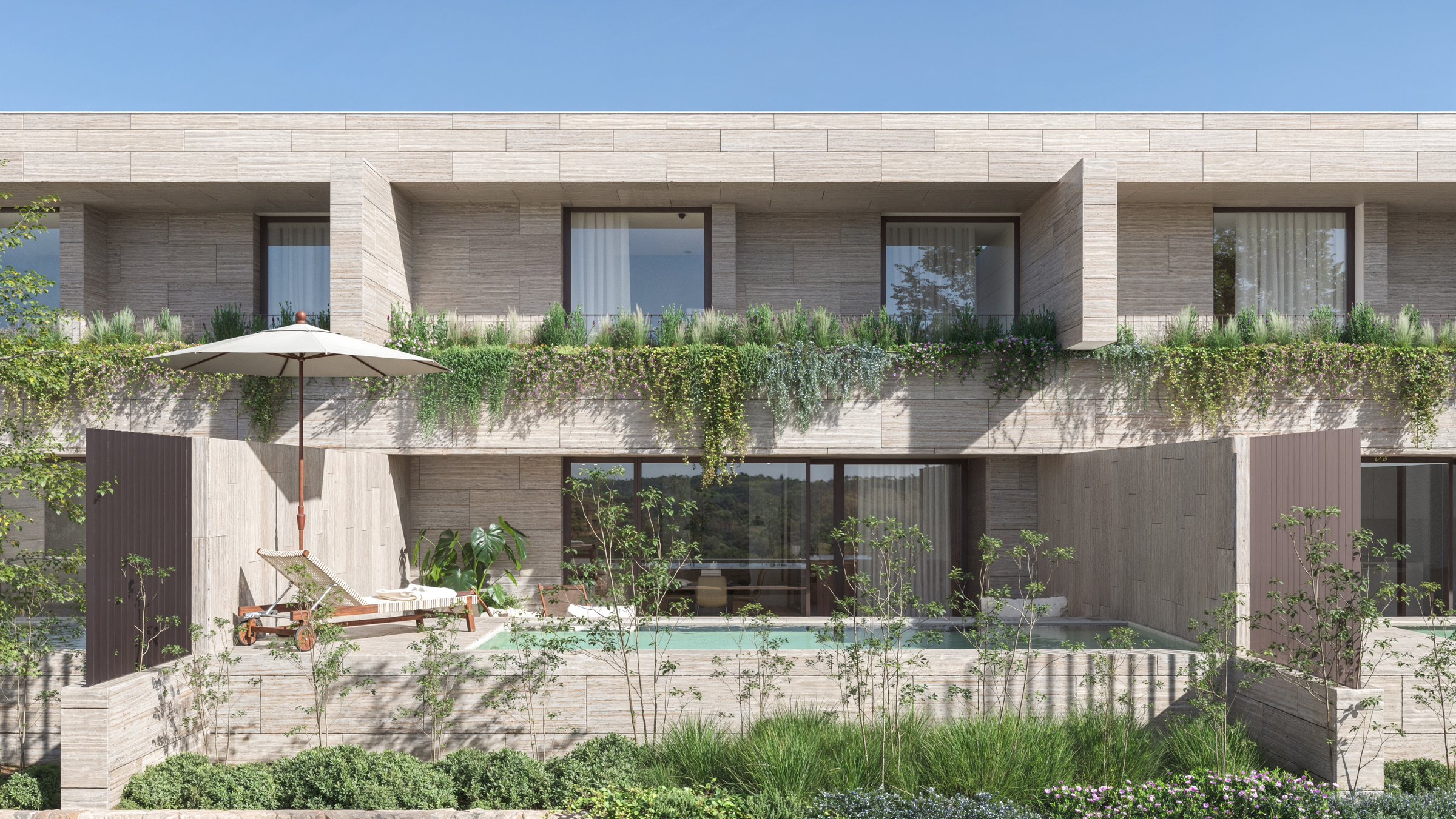 Piscina privativa e jardim individual do Trás do Rio Residences