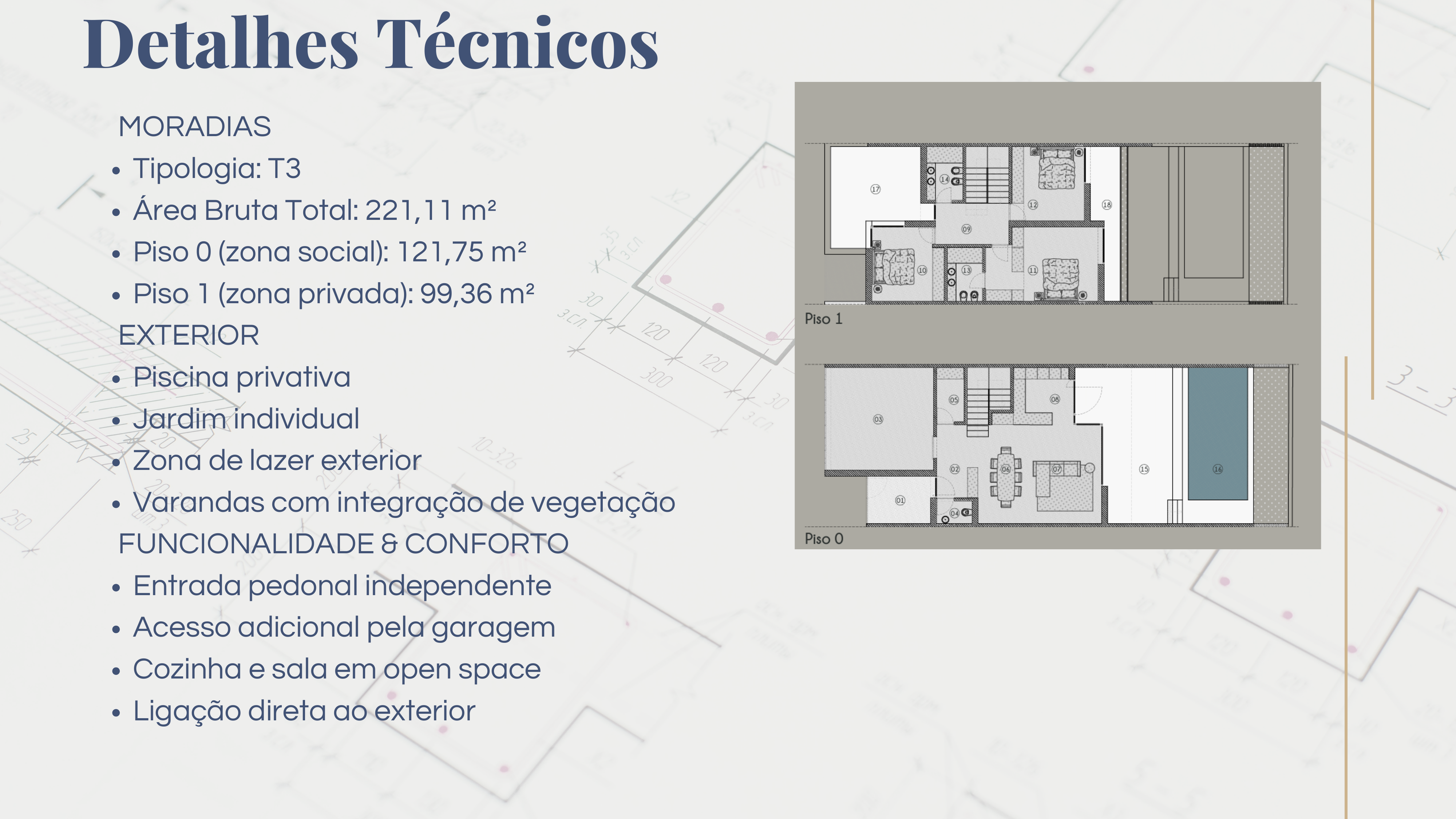 Plantas do piso 0 e piso 1 da moradia T3